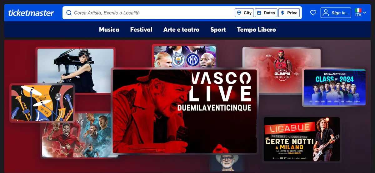 Ticketmaster redesign, home page header and hero