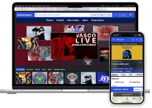 The redesign on a laptop, showing the home page, and on a phone, showing the event page